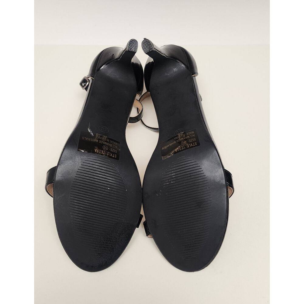 CHARLES ALBERT TESSA Black Faux Leather Ankle Strap Pump Heel Shoes US 10 - Picture 6 of 9